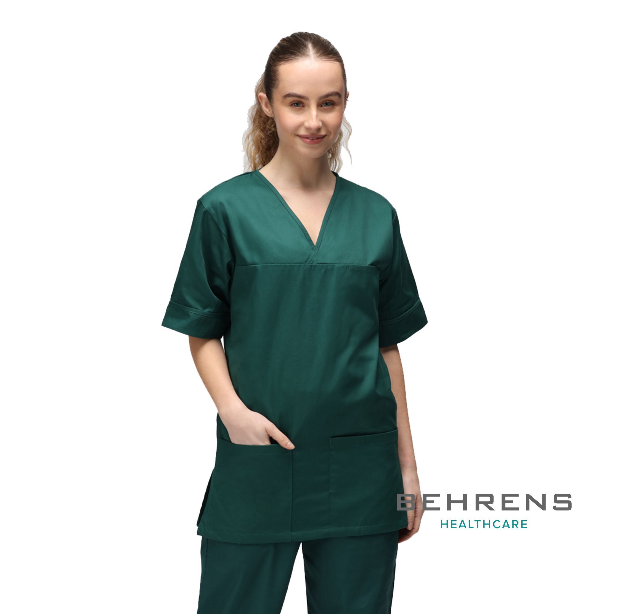 Behrens Smart Scrub Top in Bottle Green