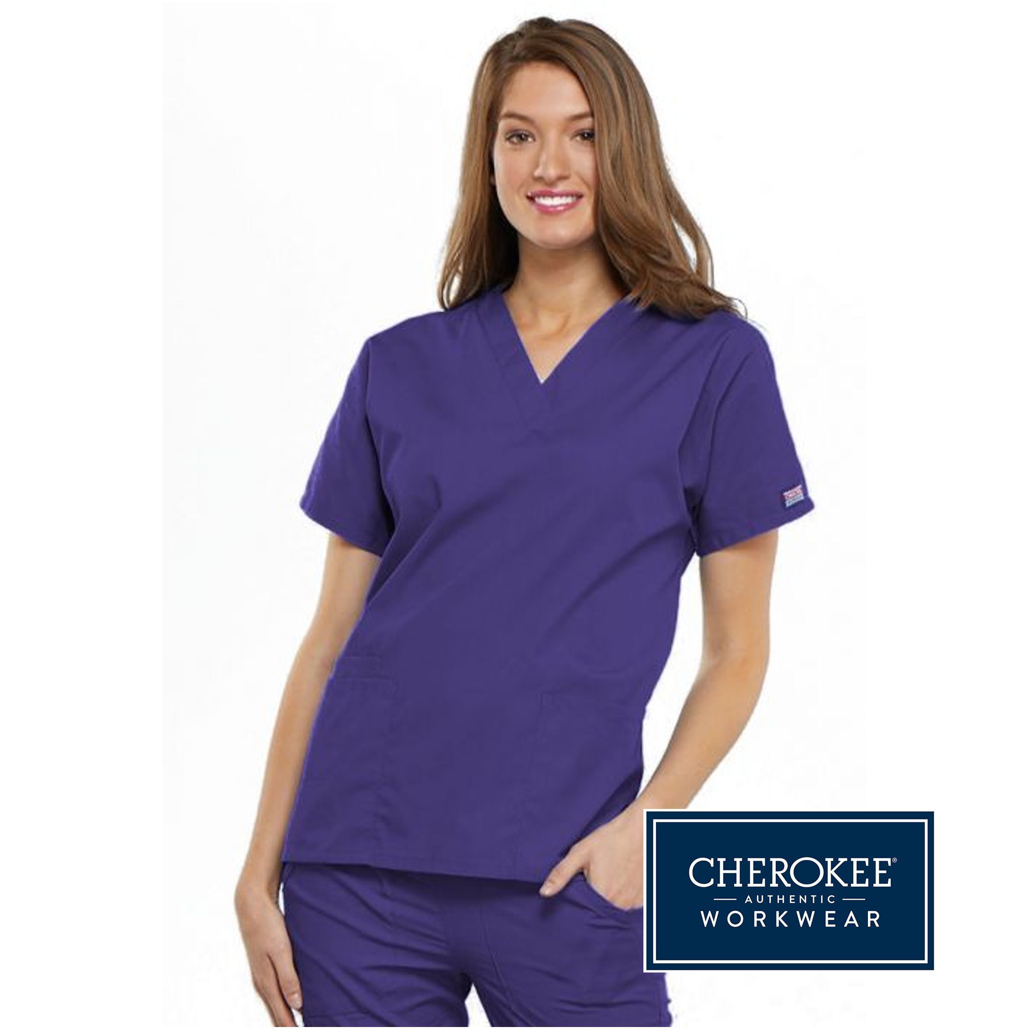 Cherokee 4700 V Neck Scrub Top in Grape