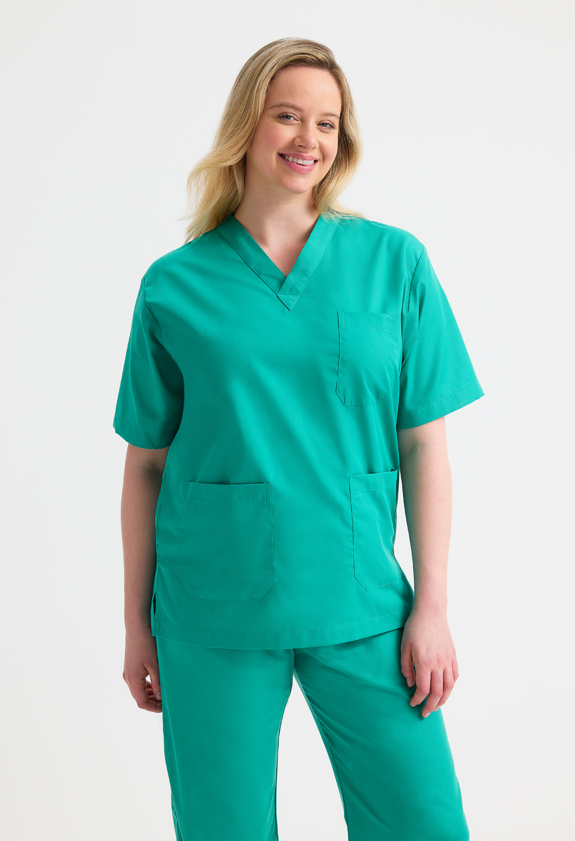 Healthcare professional wearing a scrub top