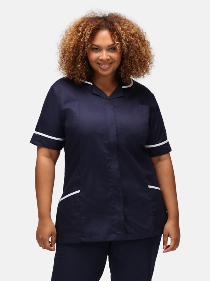 Healthcare professionals wearing a navy blue tunic